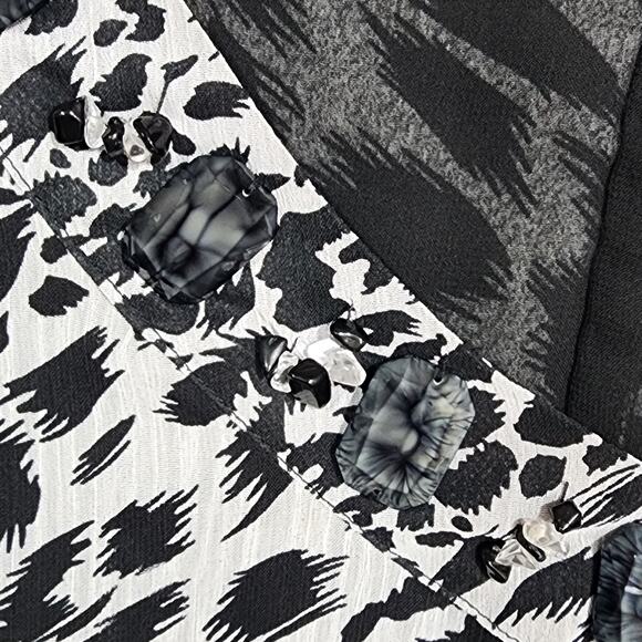 Maggie Barnes Chiffon Blouse 4X Animal Print Bead Embellished Black and White - Picture 4 of 7